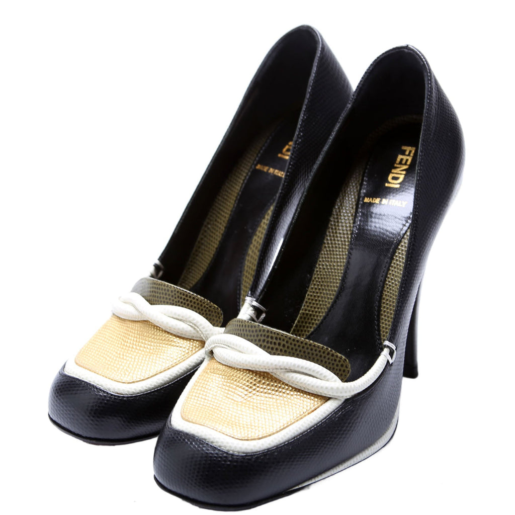 Lizard Embossed Pumps Size 39 Black