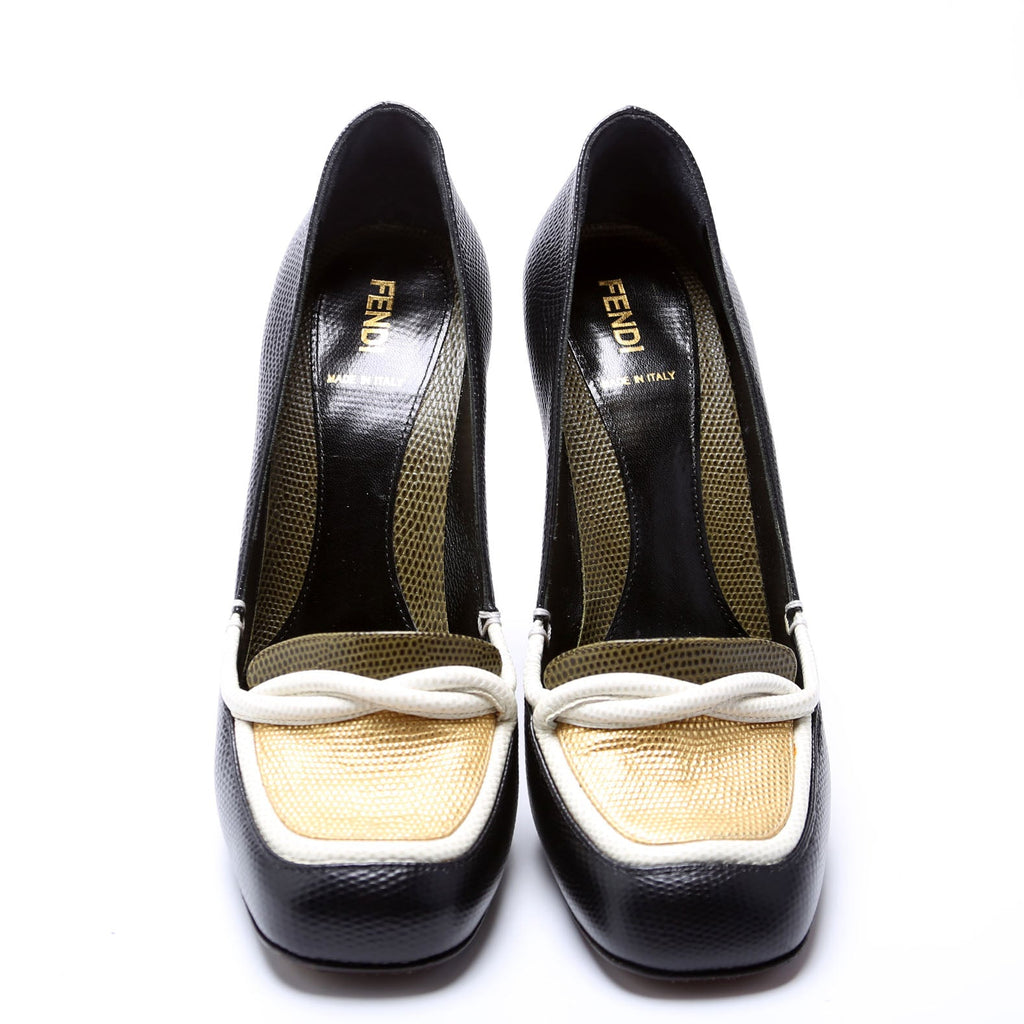 Lizard Embossed Pumps Size 39 Black