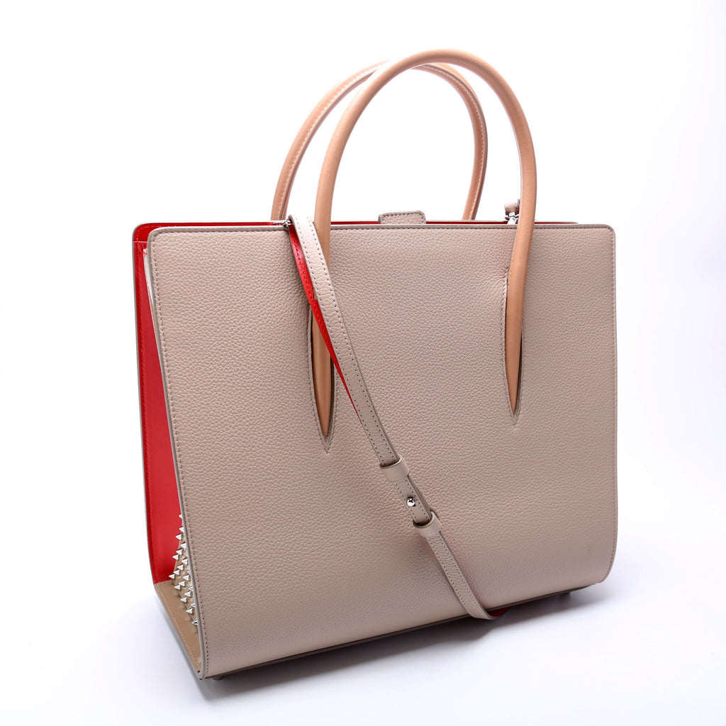 Paloma Large Calfskin Studded Patent Taupe