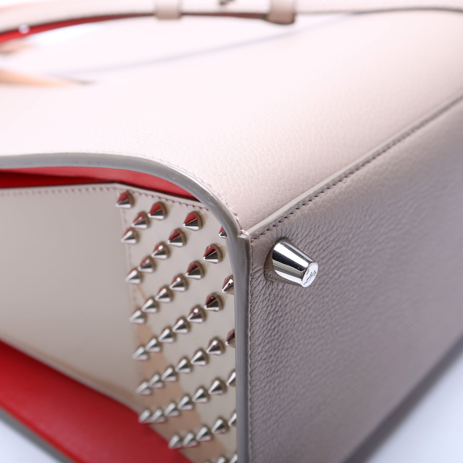 Paloma Large Calfskin Studded Patent Taupe