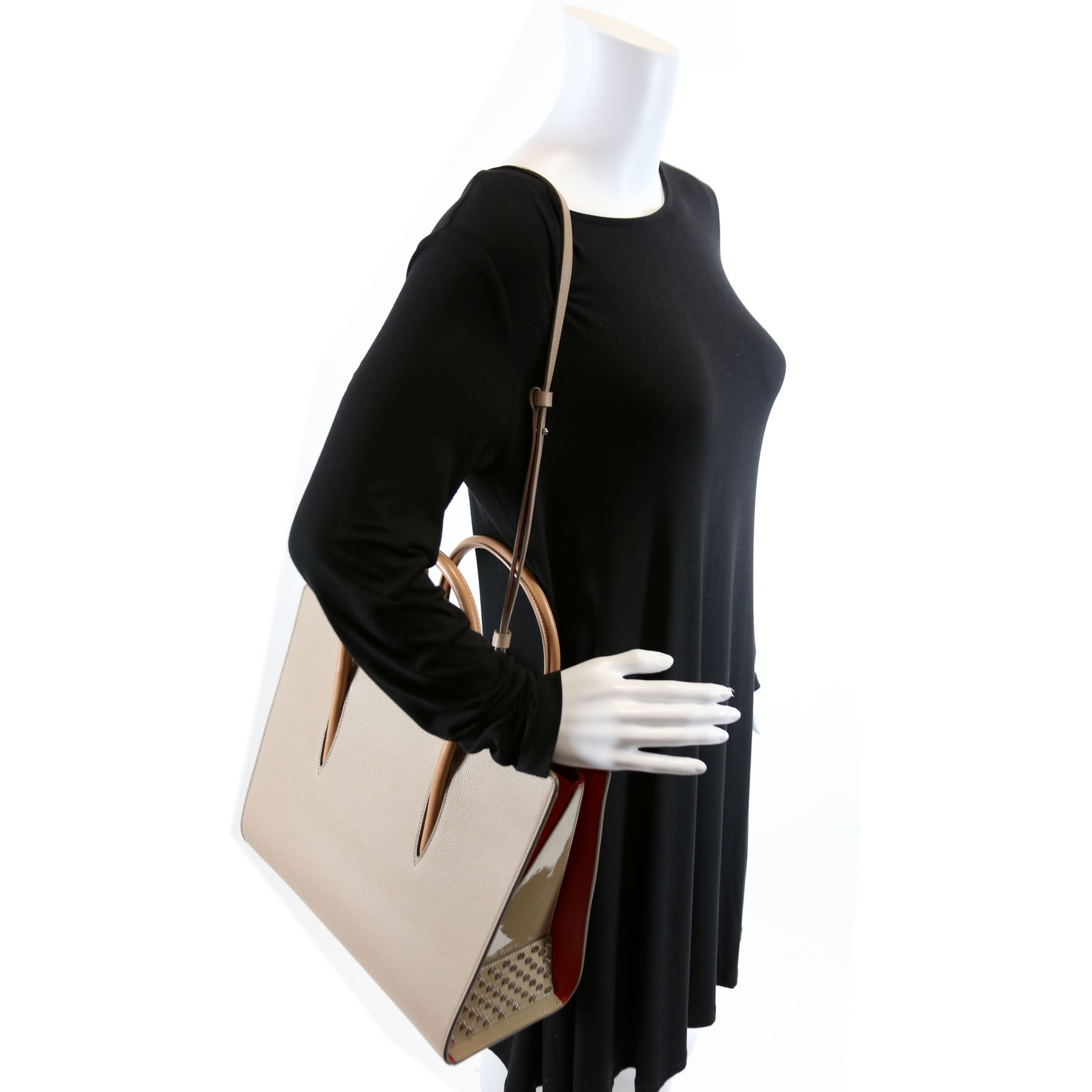 Paloma Large Calfskin Studded Patent Taupe