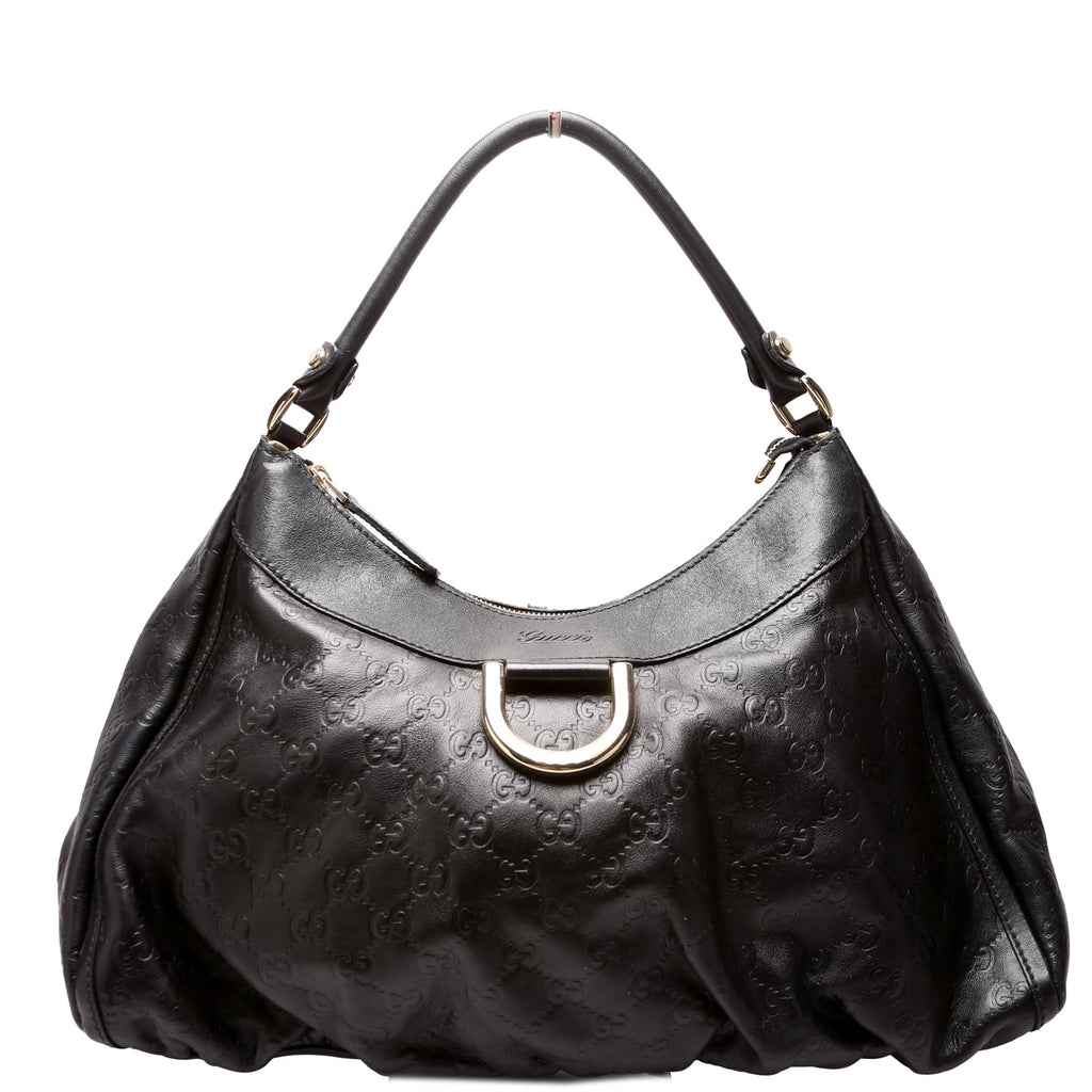 189833 Guccissima Leather D Ring Hobo Black