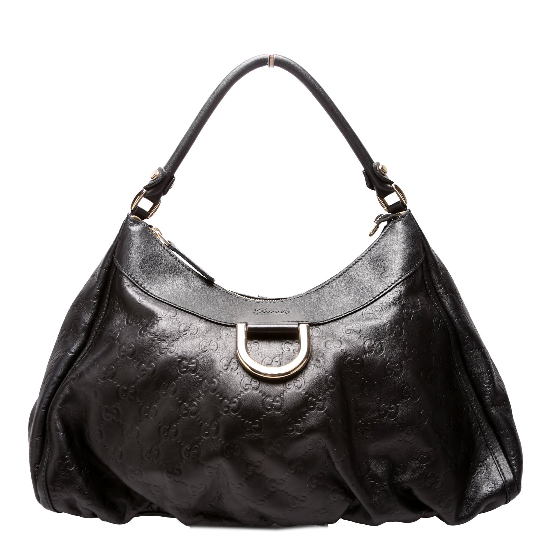 189833 Guccissima Leather D Ring Hobo Black