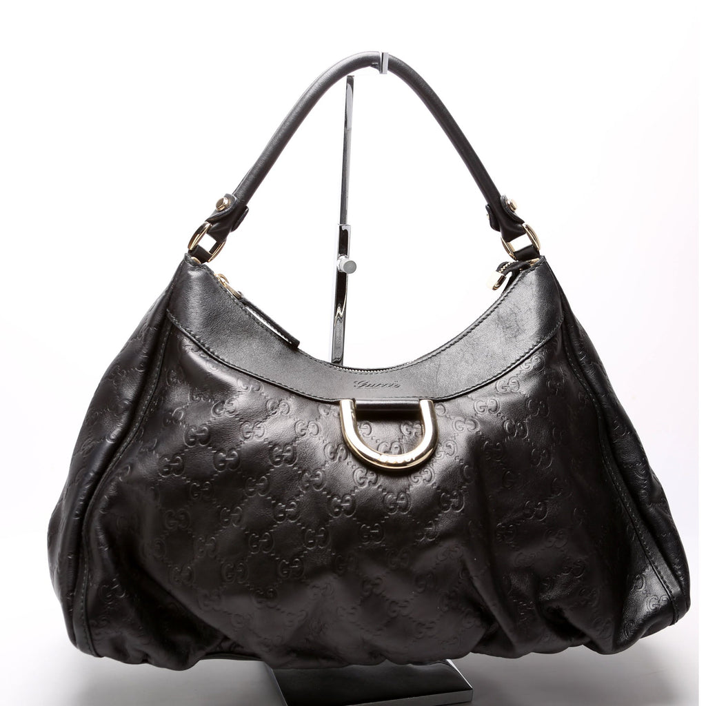 189833 Guccissima Leather D Ring Hobo Black