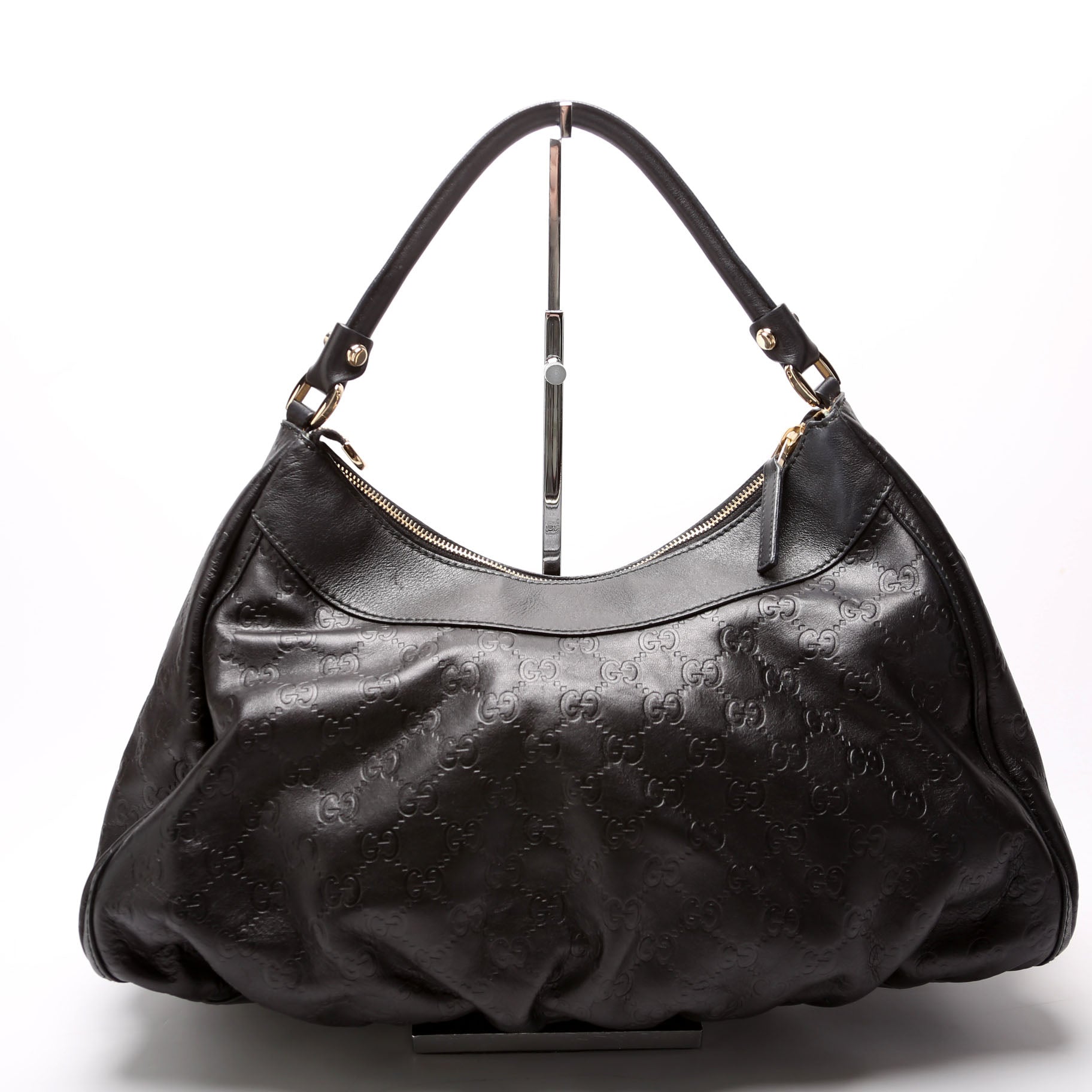 189833 Guccissima Leather D Ring Hobo Black