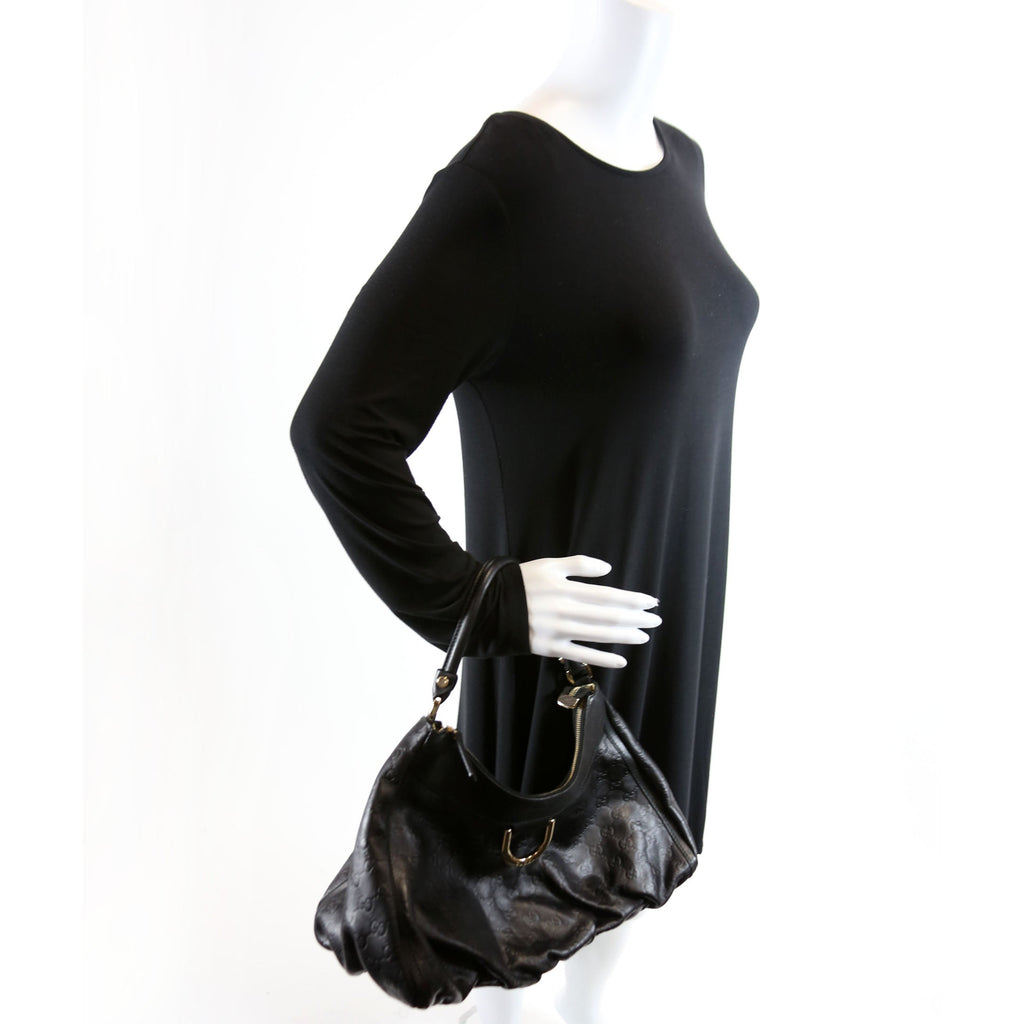 189833 Guccissima Leather D Ring Hobo Black