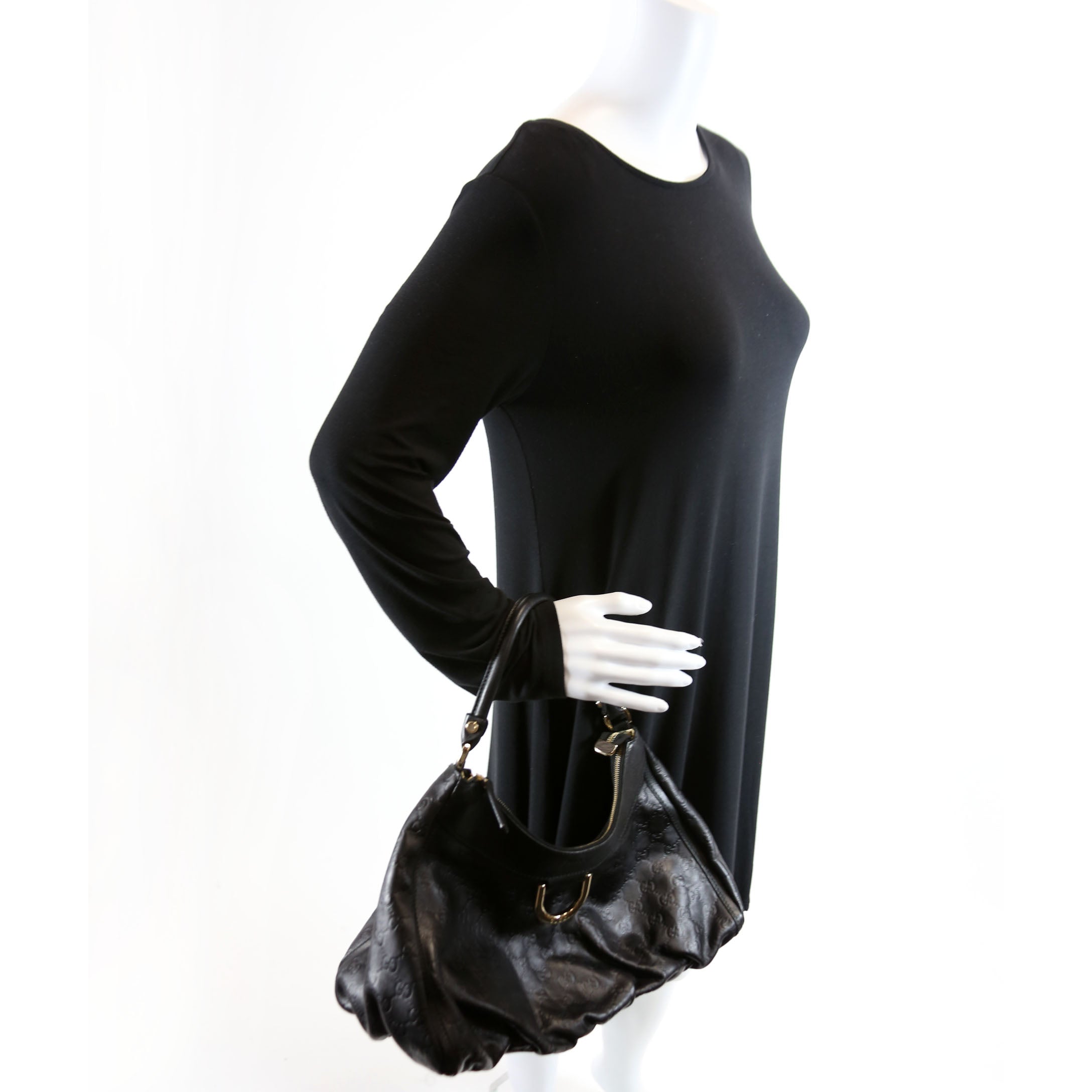 189833 Guccissima Leather D Ring Hobo Black