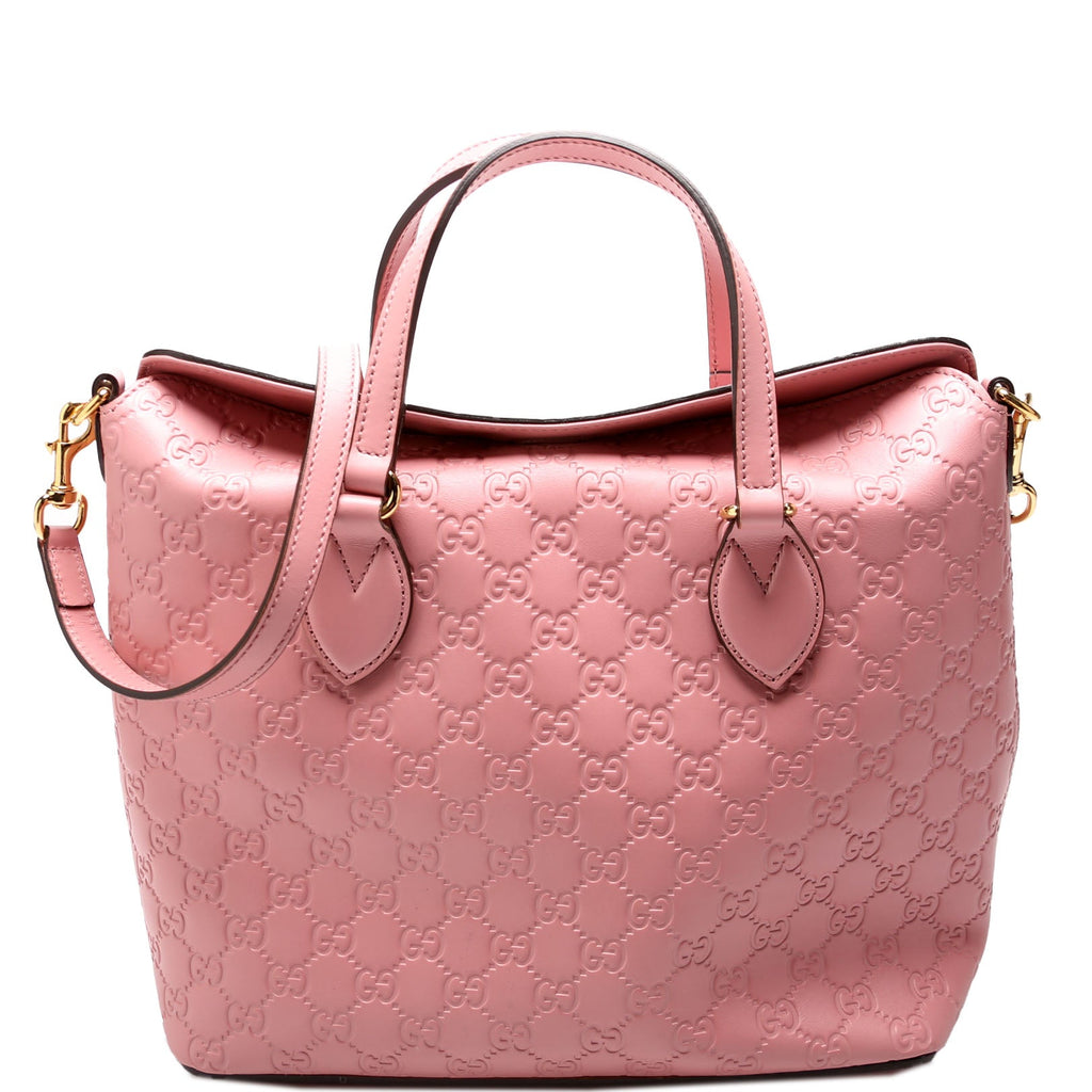 428226 Signature Leather Fold Over Tote Pink