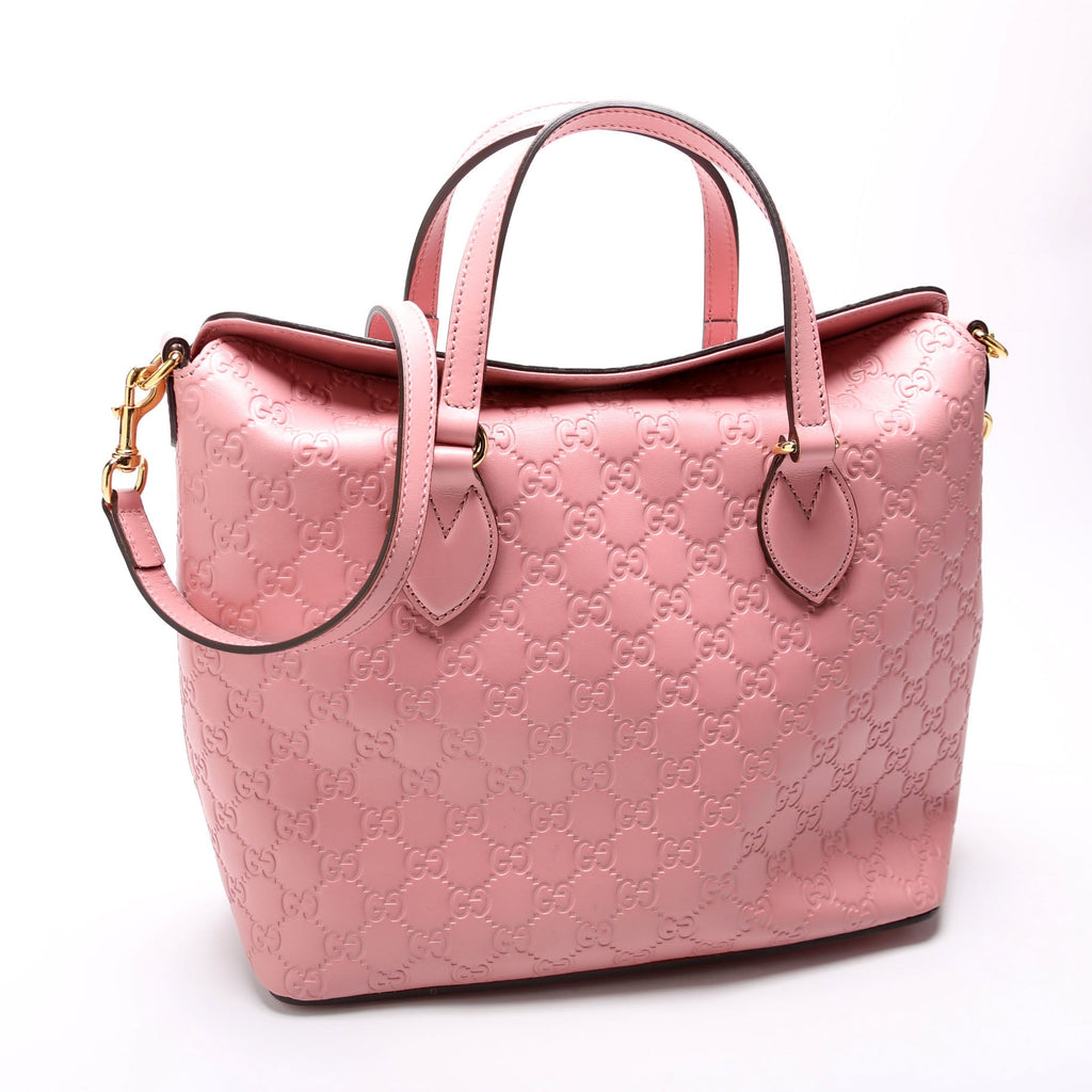428226 Signature Leather Fold Over Tote Pink