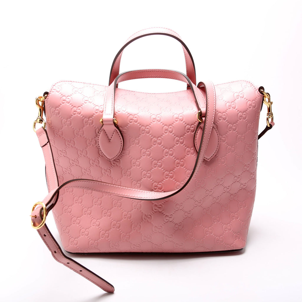 428226 Signature Leather Fold Over Tote Pink