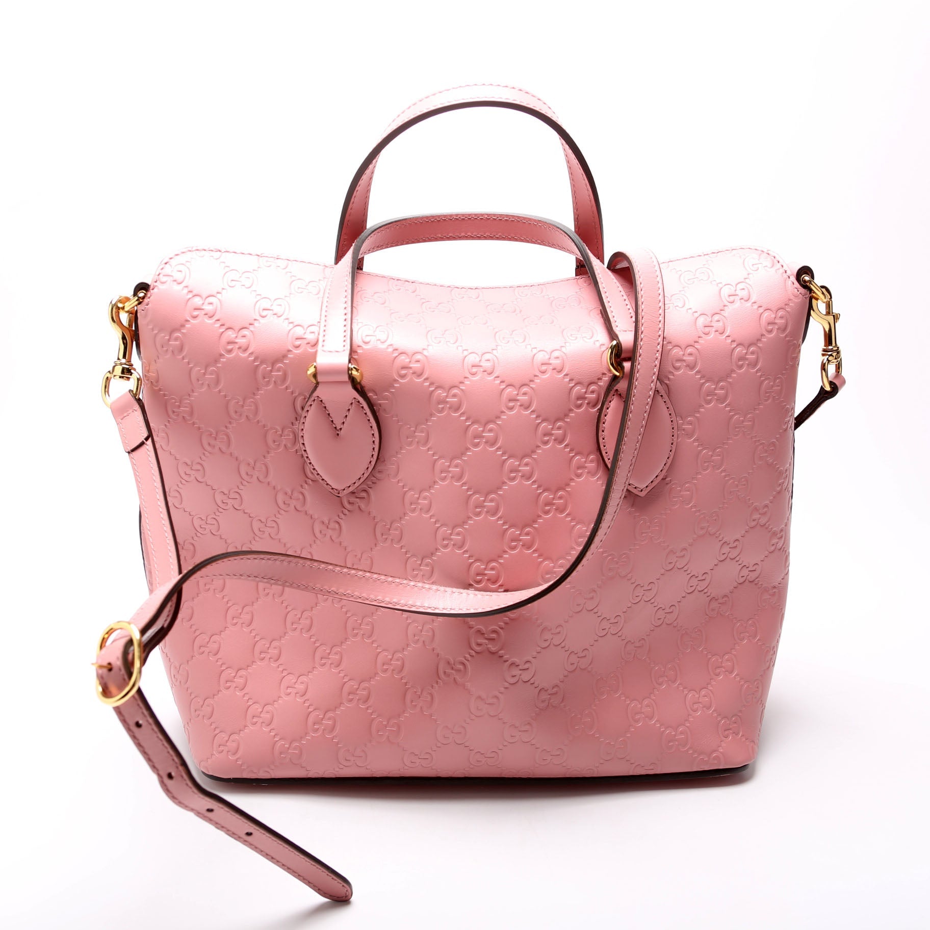 428226 Signature Leather Fold Over Tote Pink