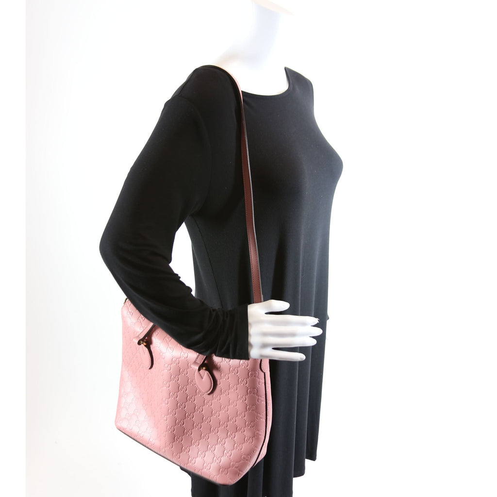 428226 Signature Leather Fold Over Tote Pink