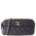 CC Double Zip Clutch With Chain Caviar Black