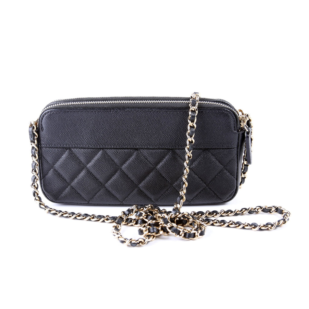 CC Double Zip Clutch With Chain Caviar Black