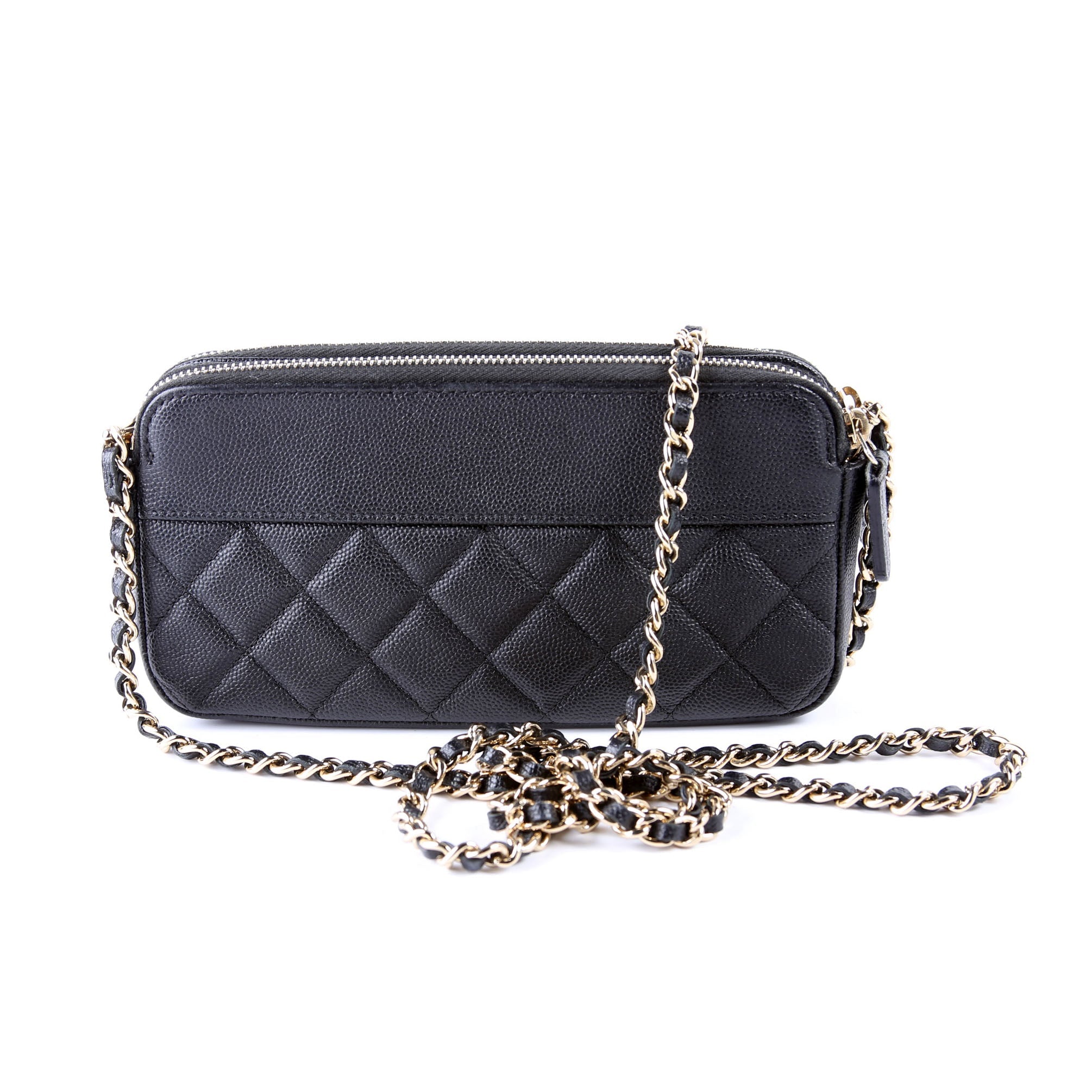 CC Double Zip Clutch With Chain Caviar Black