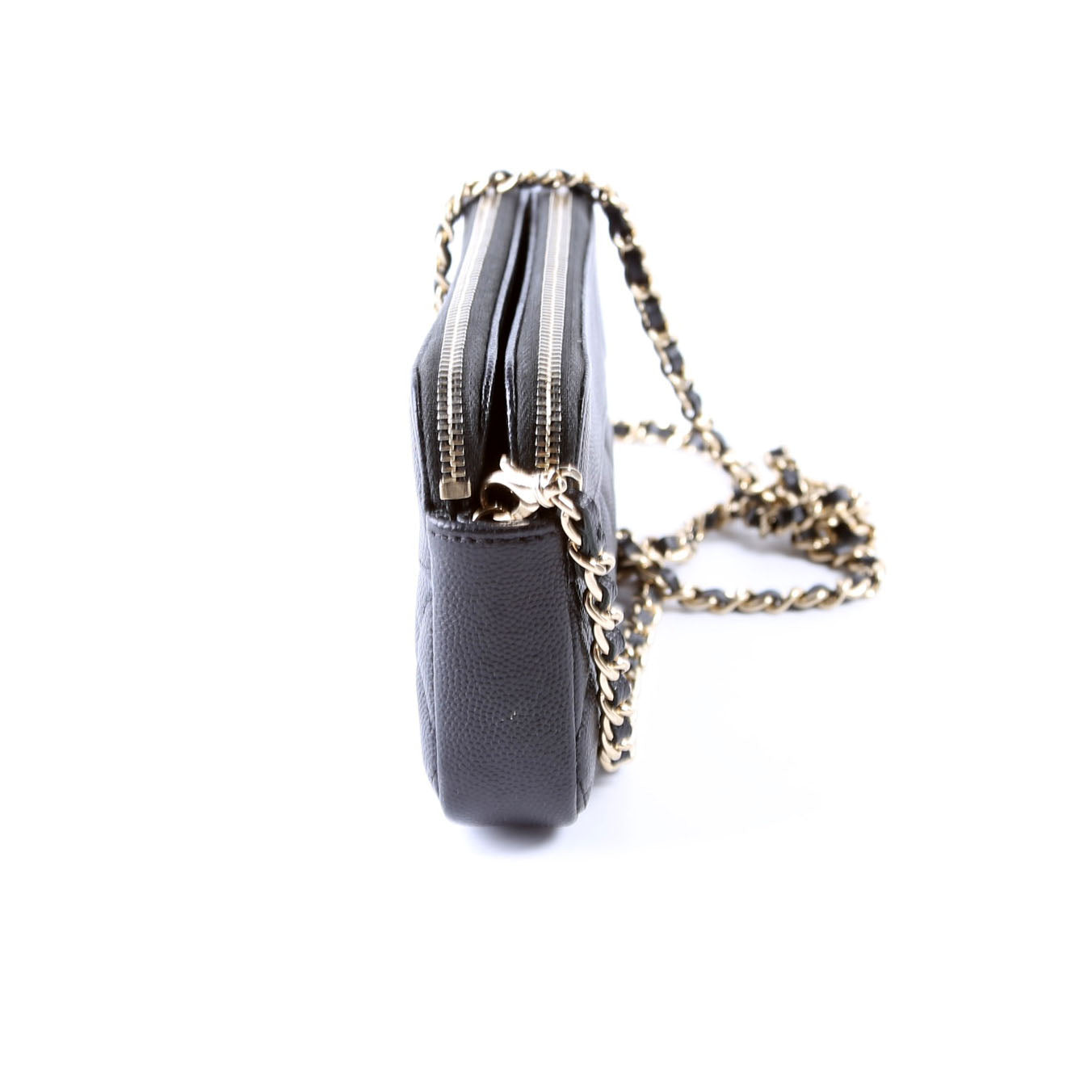 CC Double Zip Clutch With Chain Caviar Black