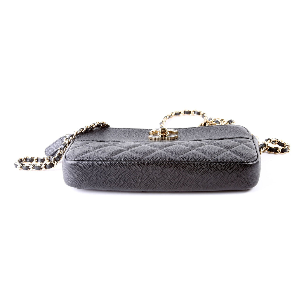 CC Double Zip Clutch With Chain Caviar Black