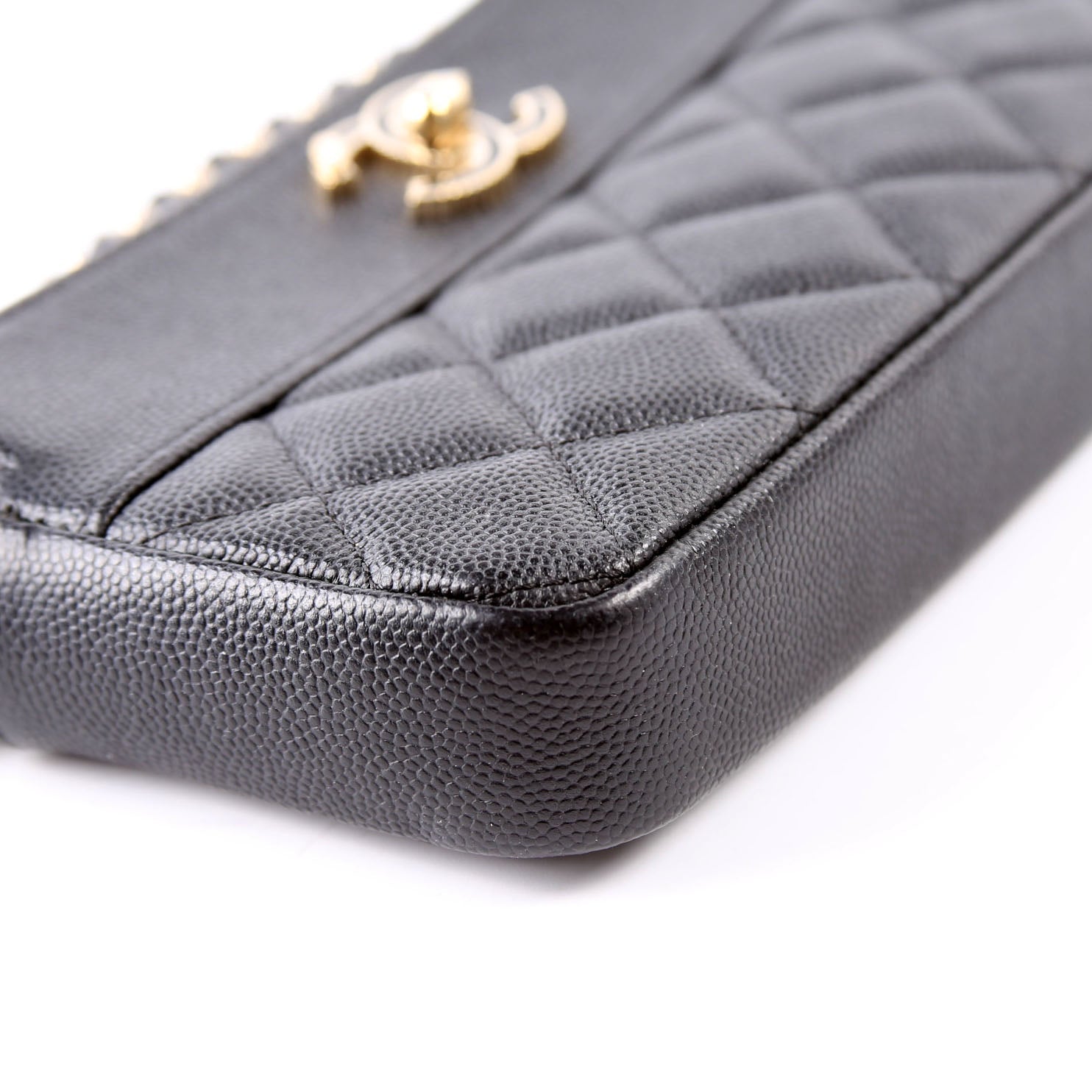 CC Double Zip Clutch With Chain Caviar Black
