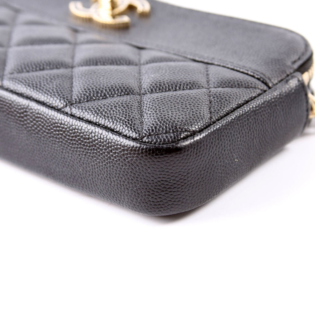 CC Double Zip Clutch With Chain Caviar Black