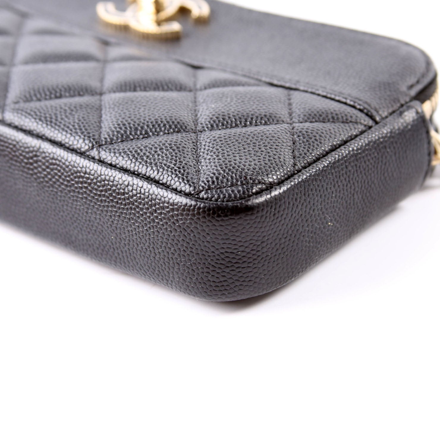 CC Double Zip Clutch With Chain Caviar Black