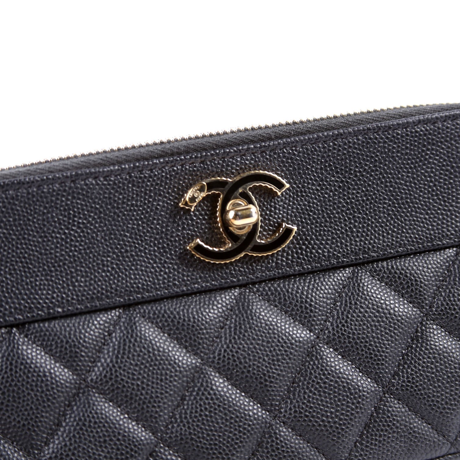 CC Double Zip Clutch With Chain Caviar Black