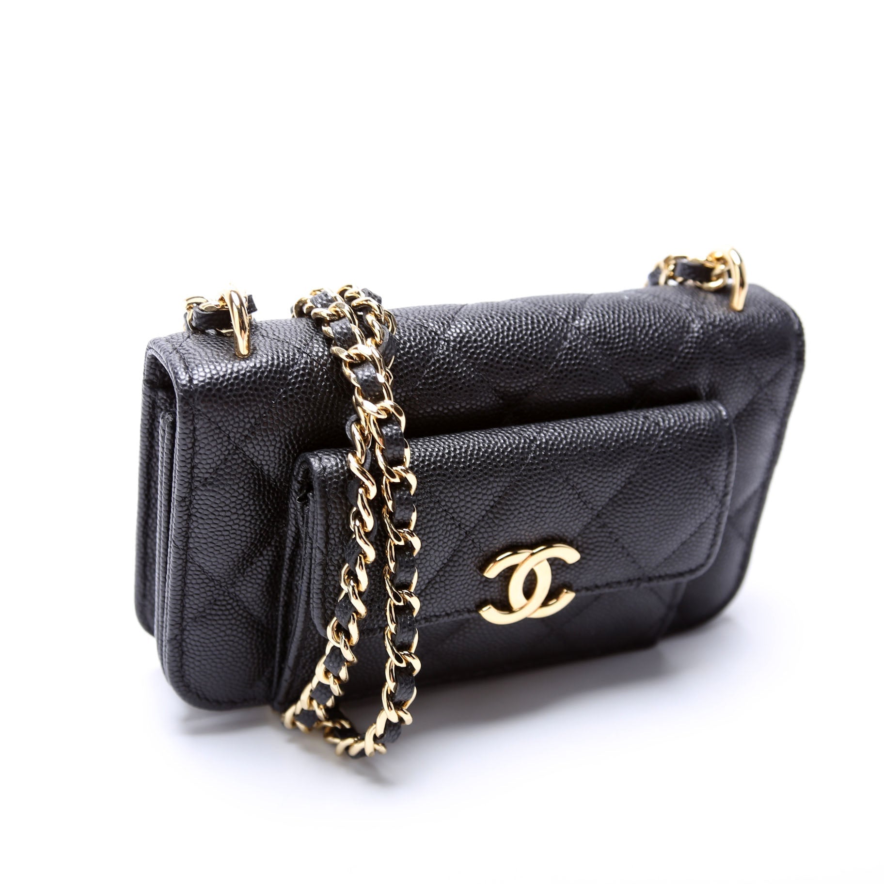 Pocket Twins Clutch on Chain Small Caviar