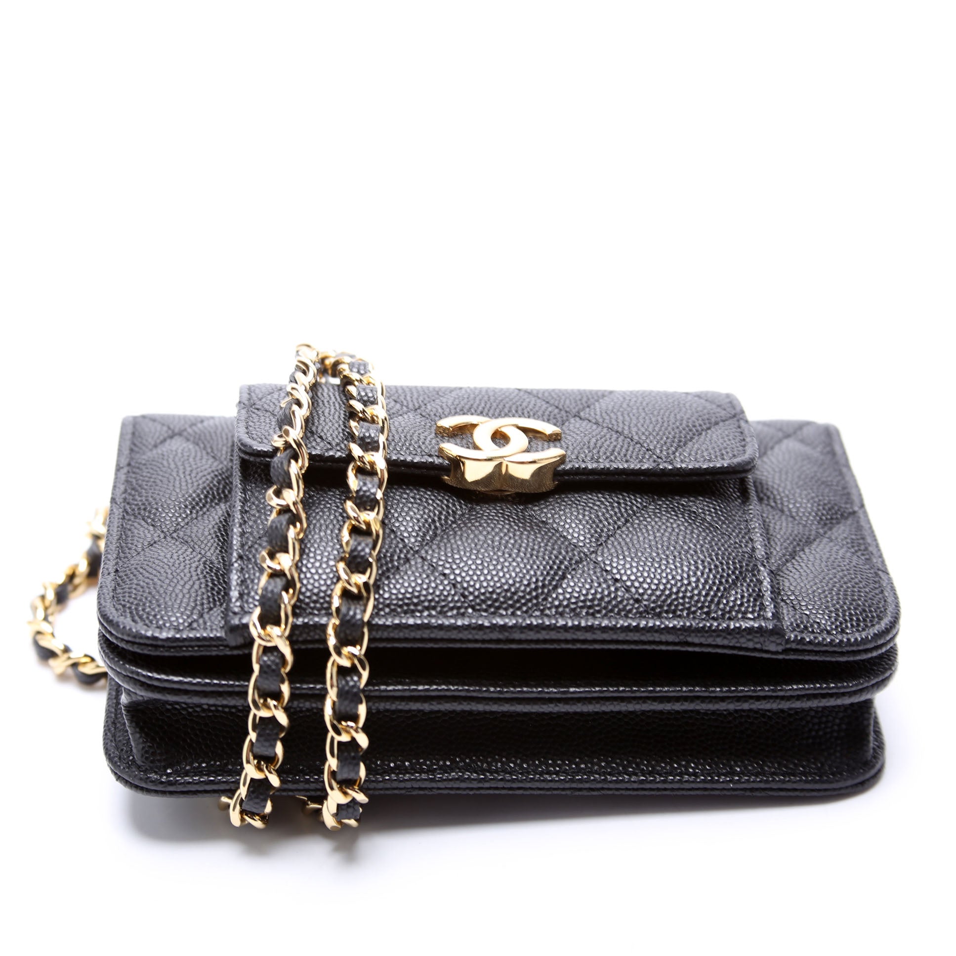 Pocket Twins Clutch on Chain Small Caviar
