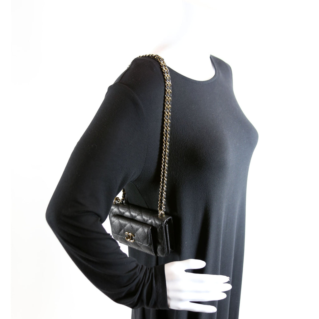 Pocket Twins Clutch on Chain Small Caviar