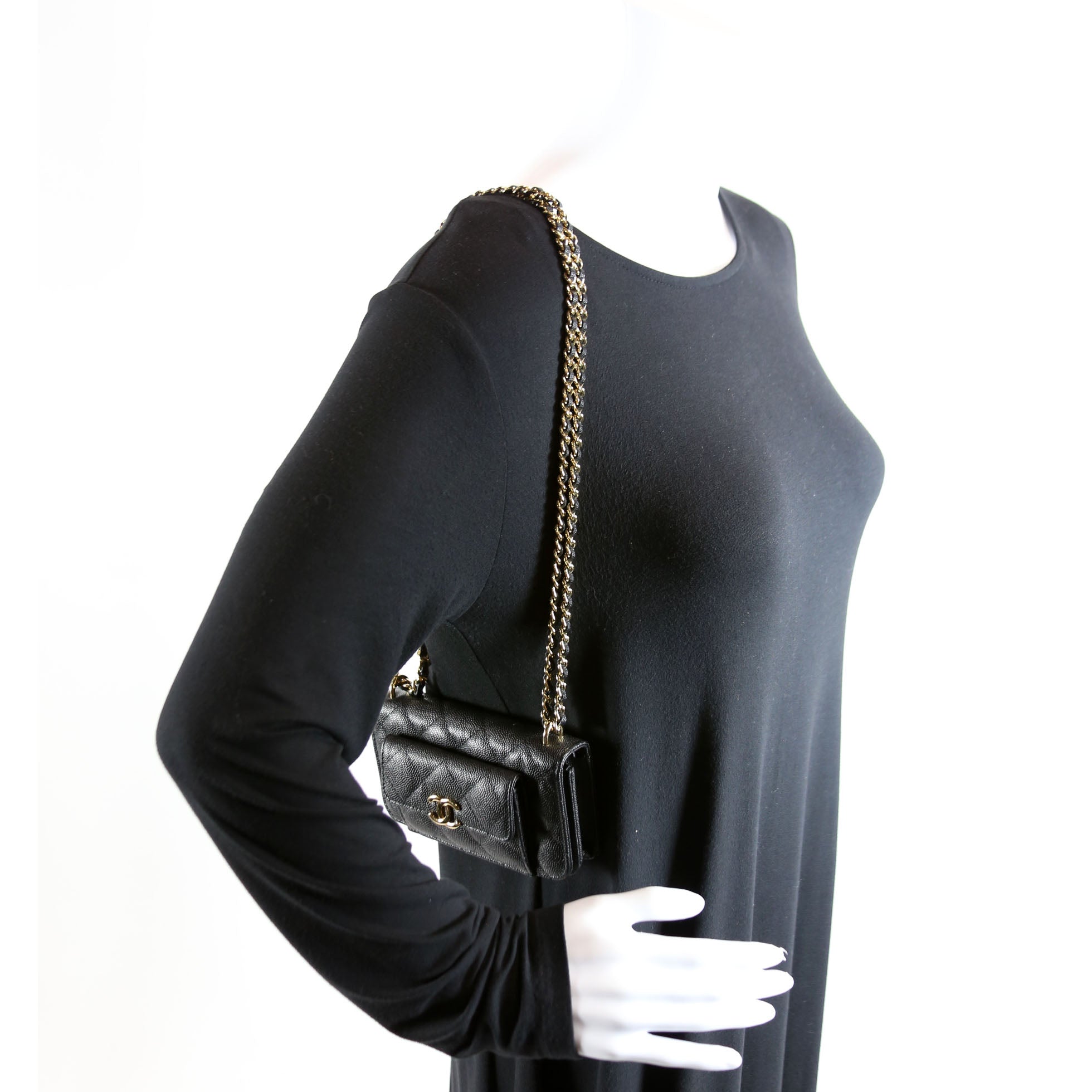 Pocket Twins Clutch on Chain Small Caviar