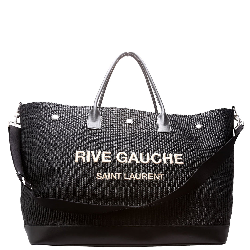Rive Gauche Raffia Calfskin Maxi Tote 718554 Black