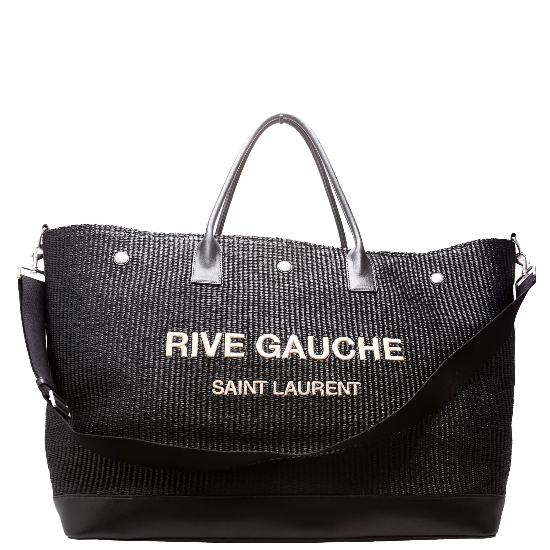Rive Gauche Raffia Calfskin Maxi Tote 718554 Black