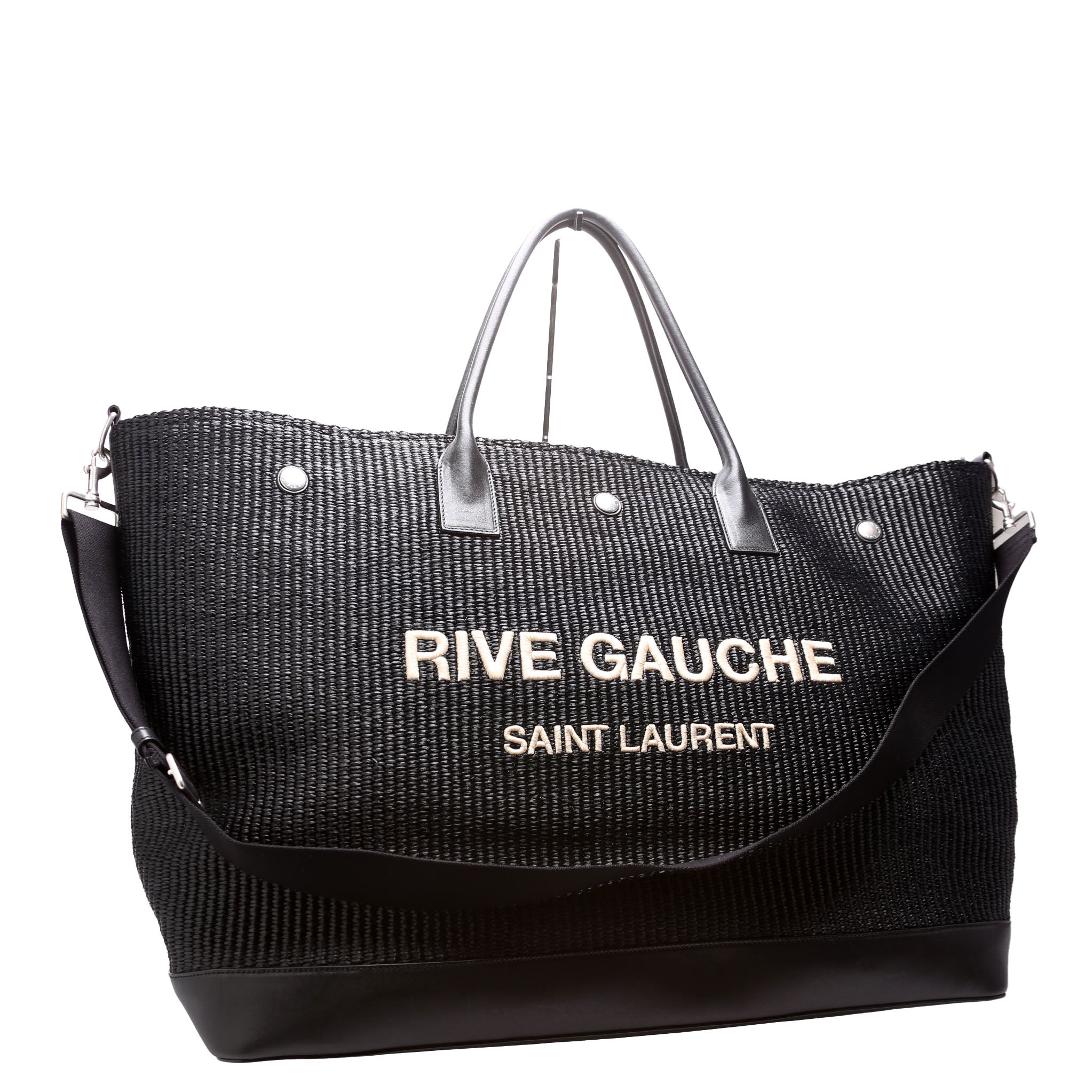 Rive Gauche Raffia Calfskin Maxi Tote 718554 Black