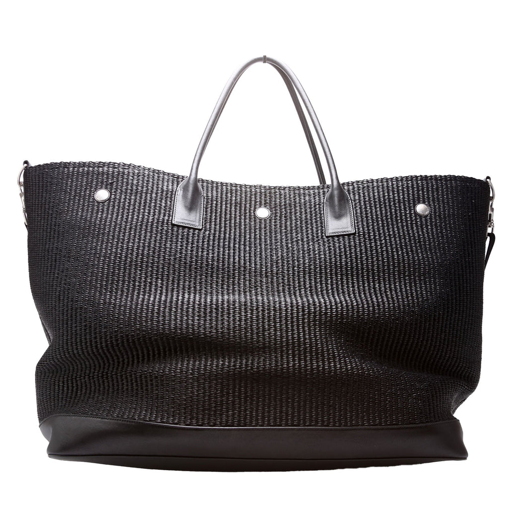 Rive Gauche Raffia Calfskin Maxi Tote 718554 Black
