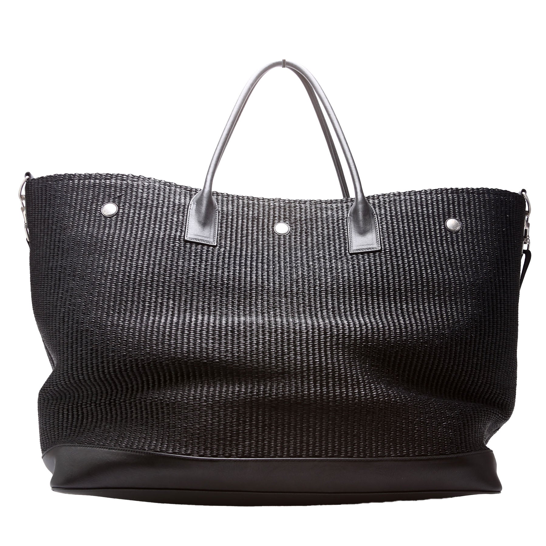 Rive Gauche Raffia Calfskin Maxi Tote 718554 Black