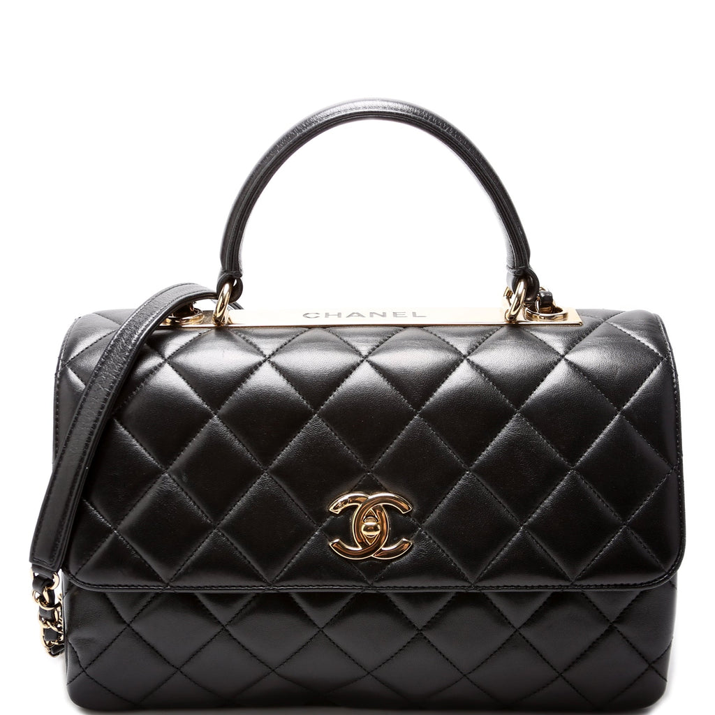Trendy Top Handle Medium Lambskin 28M Black