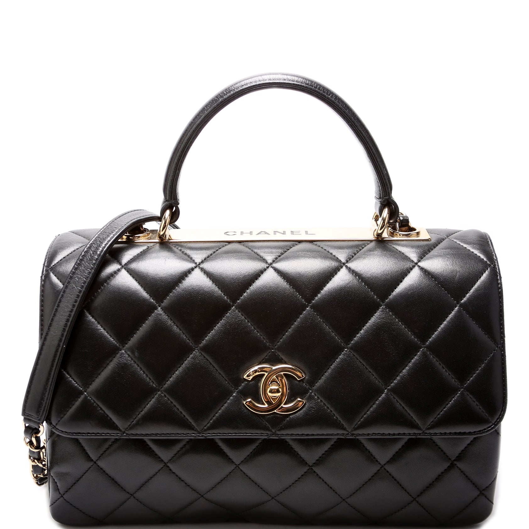 Trendy Top Handle Medium Lambskin 28M Black