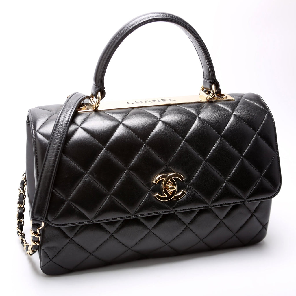 Trendy Top Handle Medium Lambskin 28M Black