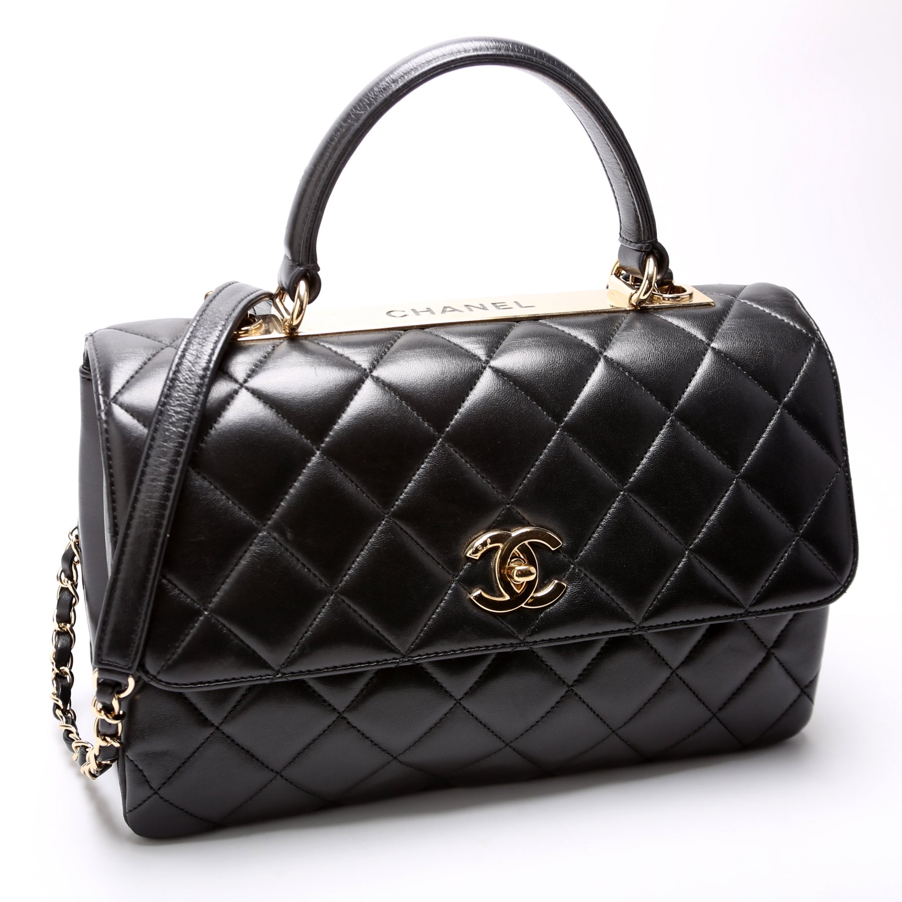 Trendy Top Handle Medium Lambskin 28M Black