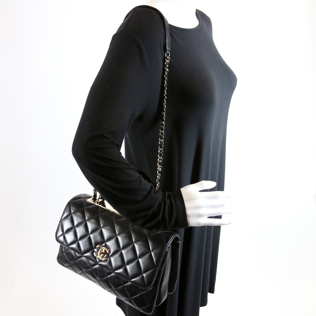 Trendy Top Handle Medium Lambskin 28M Black