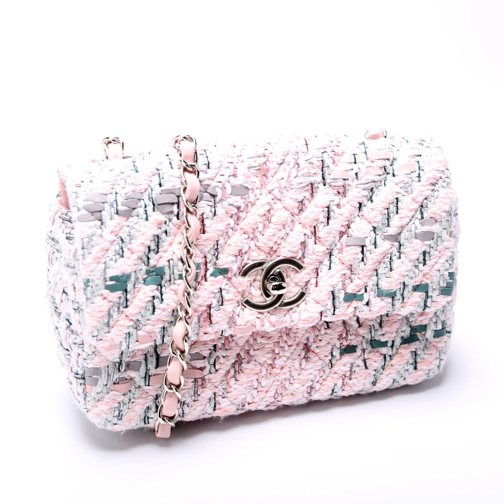 Classic Flap Mini Rectangle Tweed RFID Pink