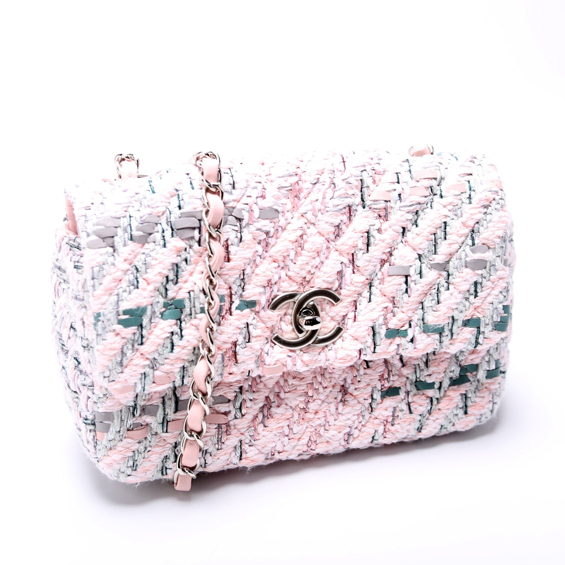 Classic Flap Mini Rectangle Tweed RFID Pink