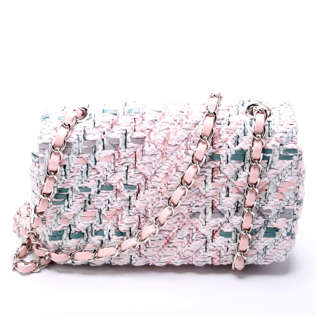 Classic Flap Mini Rectangle Tweed RFID Pink
