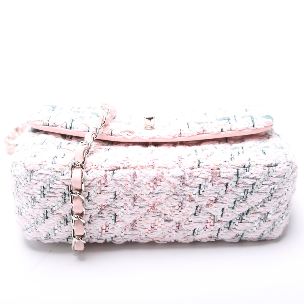 Classic Flap Mini Rectangle Tweed RFID Pink