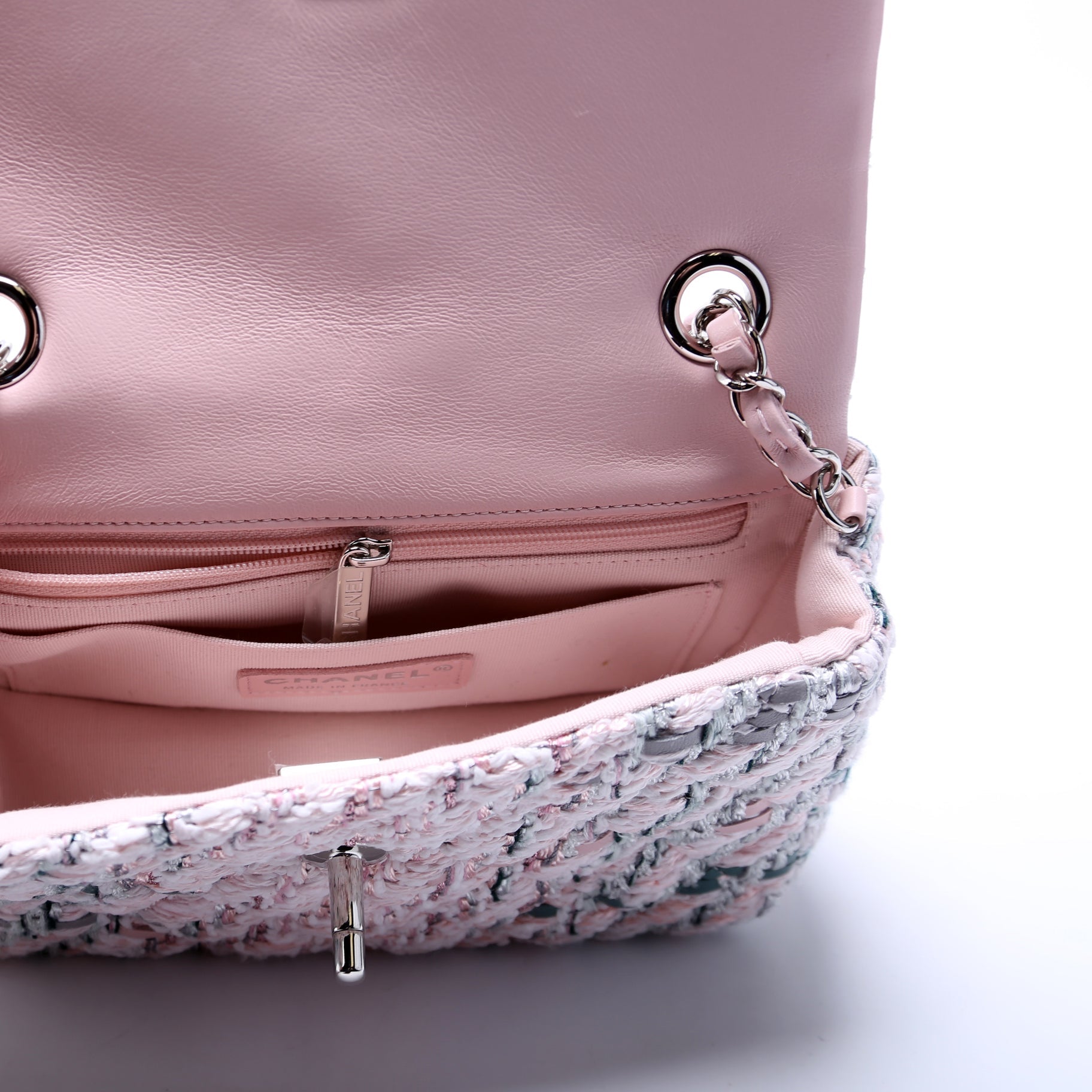 Classic Flap Mini Rectangle Tweed RFID Pink