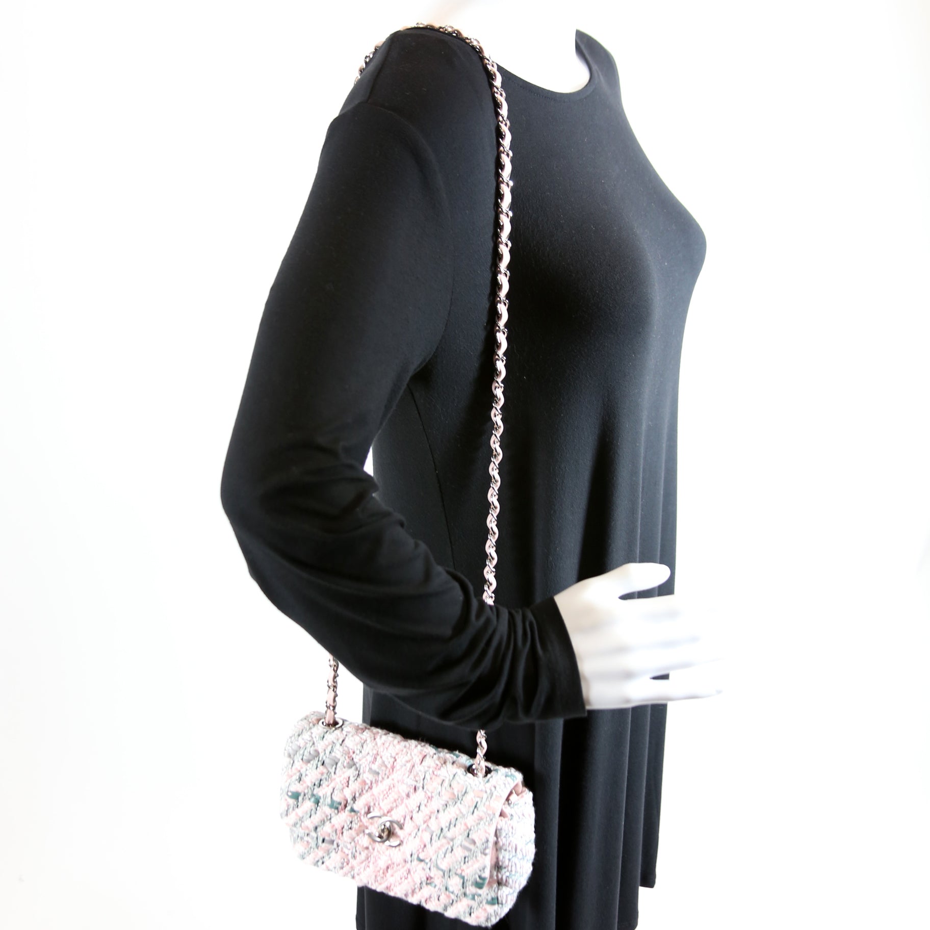 Classic Flap Mini Rectangle Tweed RFID Pink