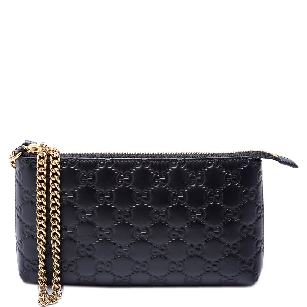 428449 GG Leather Wristlet Black