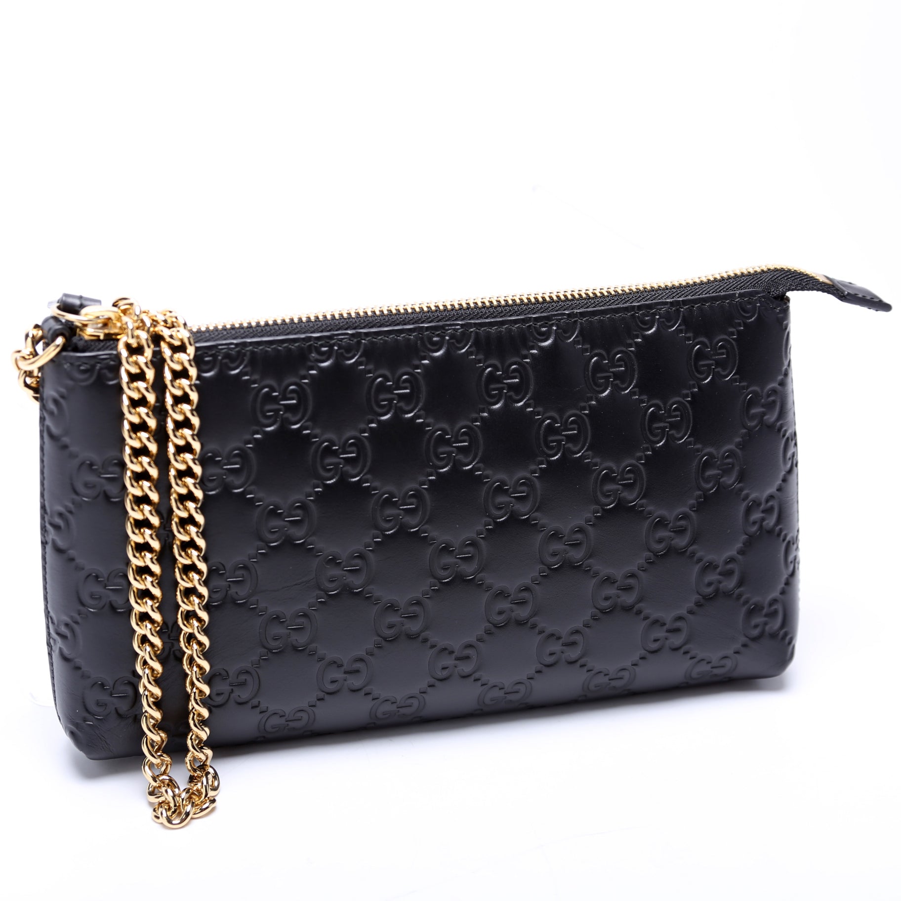 428449 GG Leather Wristlet Black