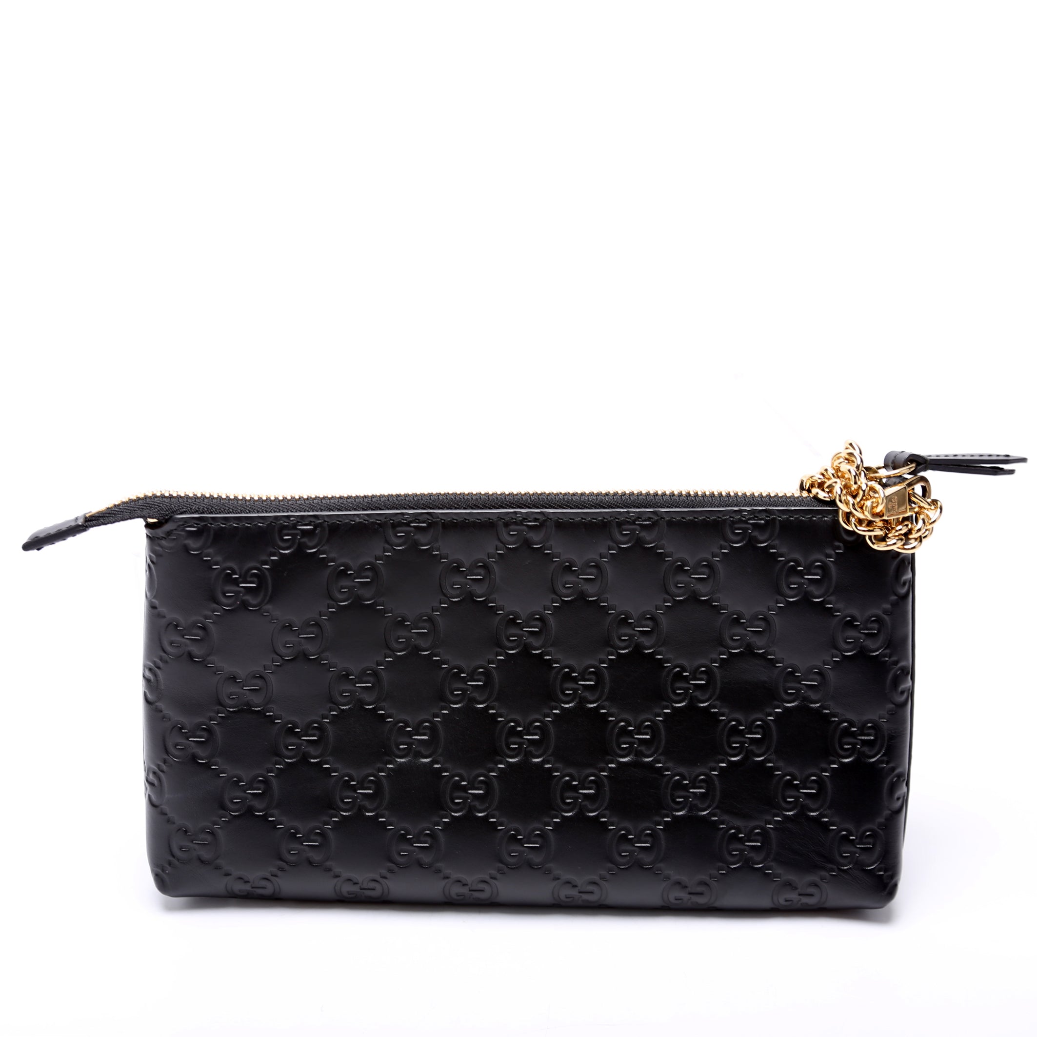428449 GG Leather Wristlet Black