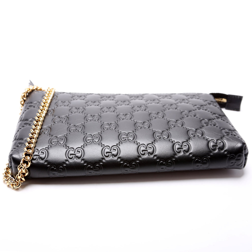 428449 GG Leather Wristlet Black