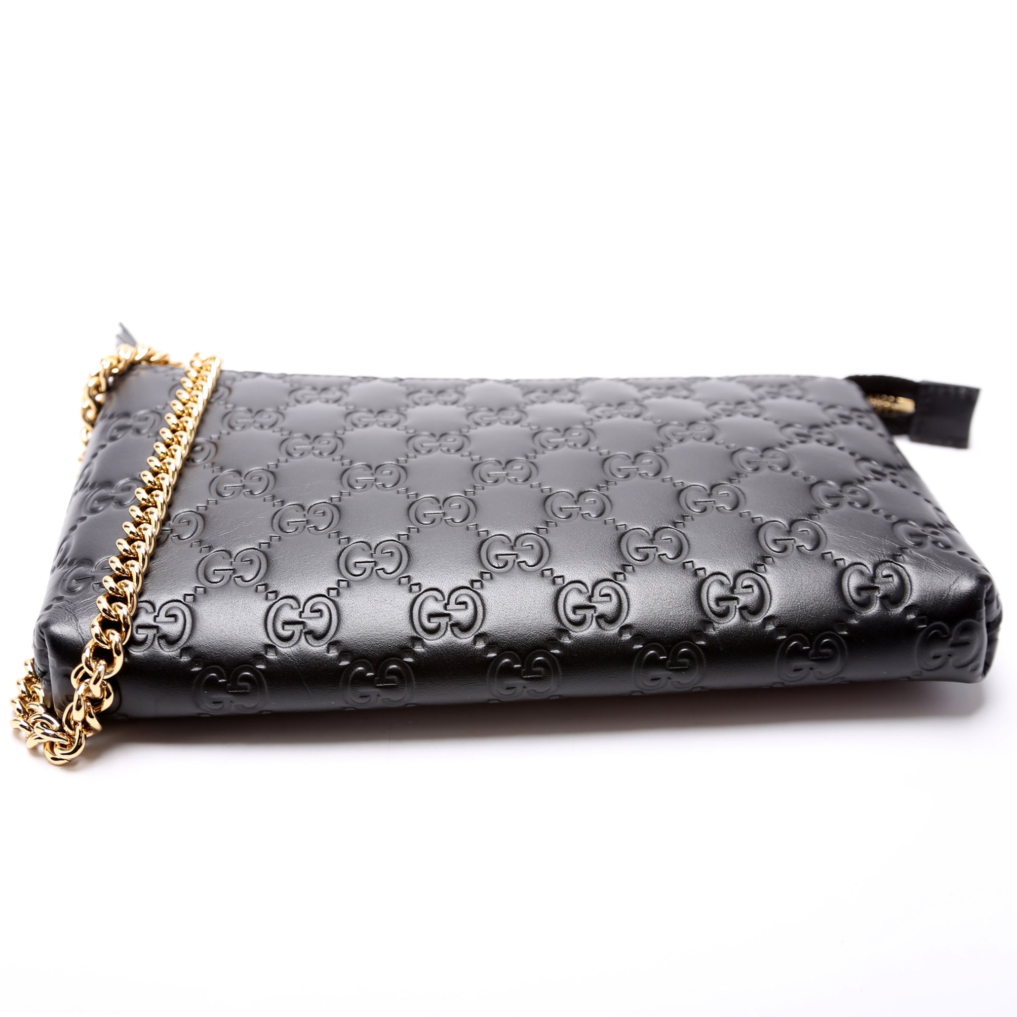 428449 GG Leather Wristlet Black